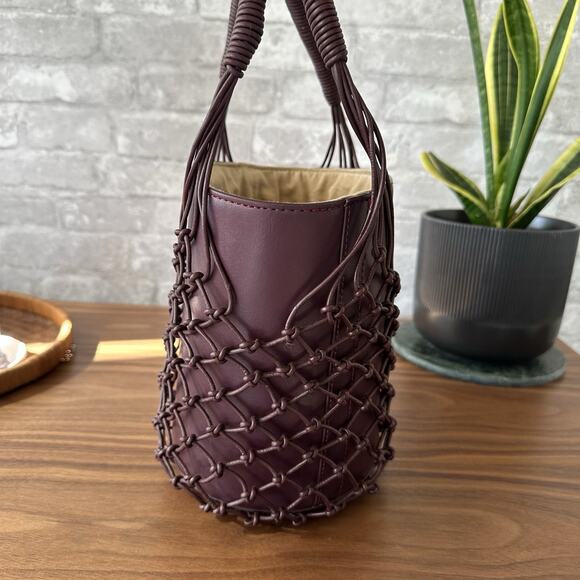 J Crew Sedona Basket Leather Netting Burgundy Handbag NWT - Picture 4 of 13